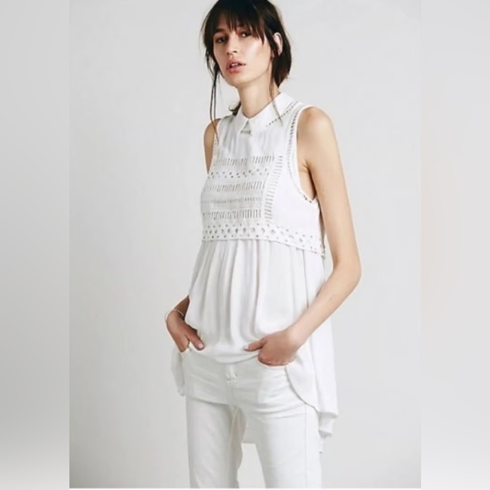 Free People Twice As Nice White Eyelet Gauze Boho Tunic Top S